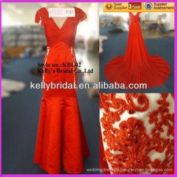 Hot sale red embroideried mermaid evening dress with long train